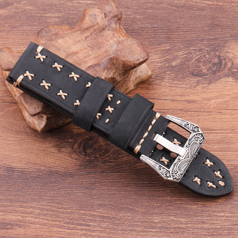 Ремешок для часов кожаный noname Black 24мм Ремешки и браслеты для часов