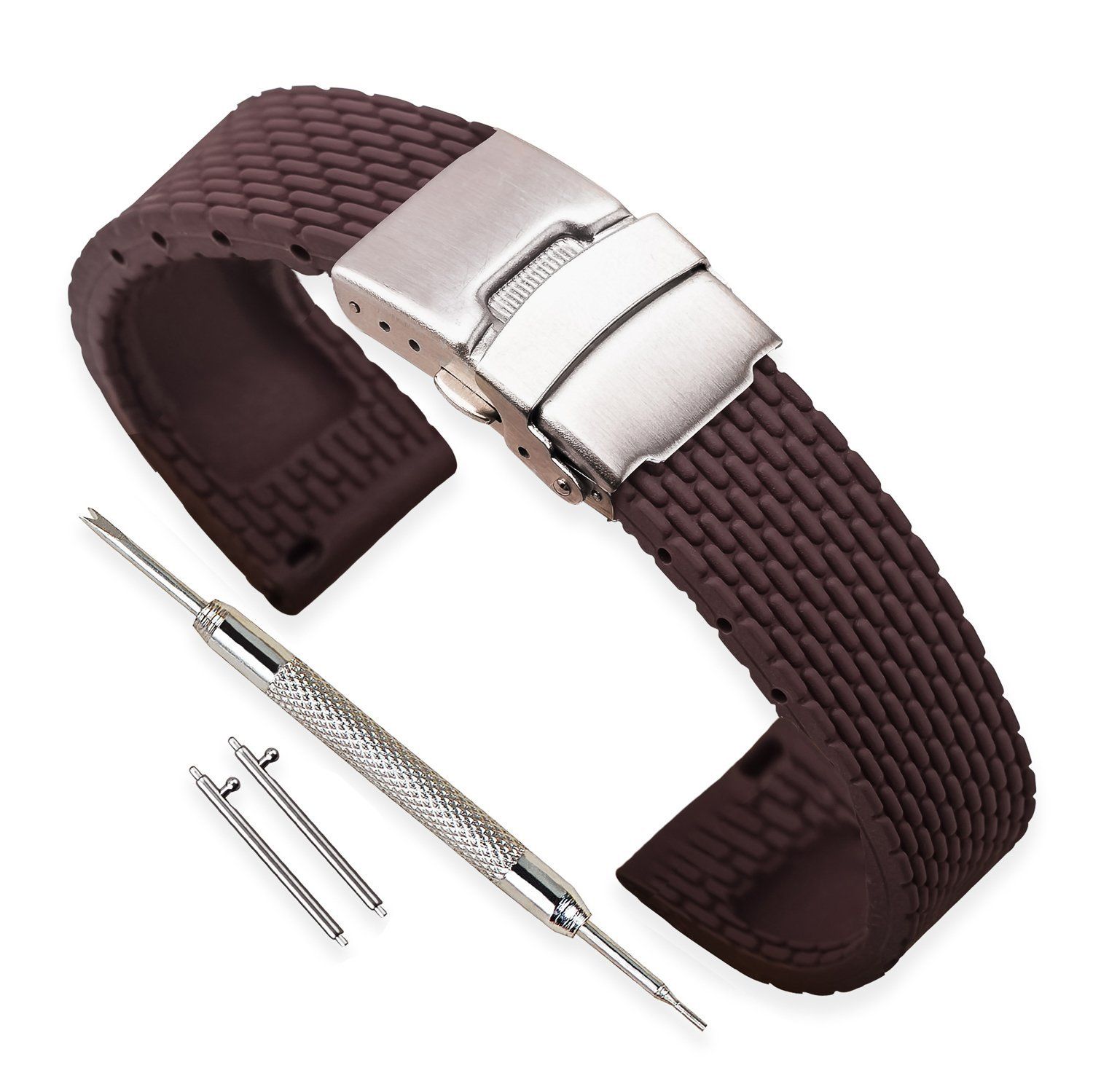 Ремешок для часов силикон с клипсой (22 мм, коричневый) Ремешки и браслеты для часов