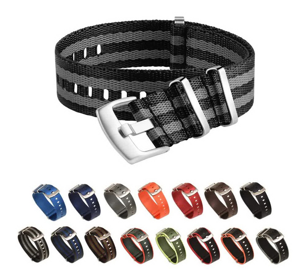 Ремешок НАТО из качественного нейлона черно-красный 20 мм Ремешки и браслеты для часов