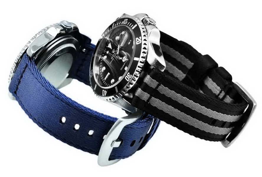 Ремешок из качественного нейлона черный с пряжкой PVD 22 мм Ремешки и браслеты для часов