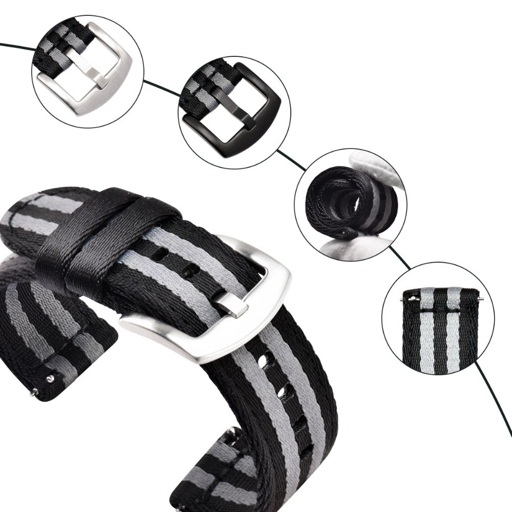 Ремешок из качественного нейлона черно-серый с пряжкой PVD 22 мм Ремешки и браслеты для часов