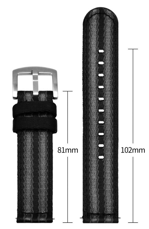 Ремешок из качественного нейлона черно-серый с пряжкой PVD 24 мм Ремешки и браслеты для часов