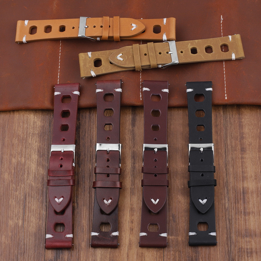 Ремешок для часов кожаный с отверстиями Noname Wine-Red 22мм Ремешки и браслеты для часов